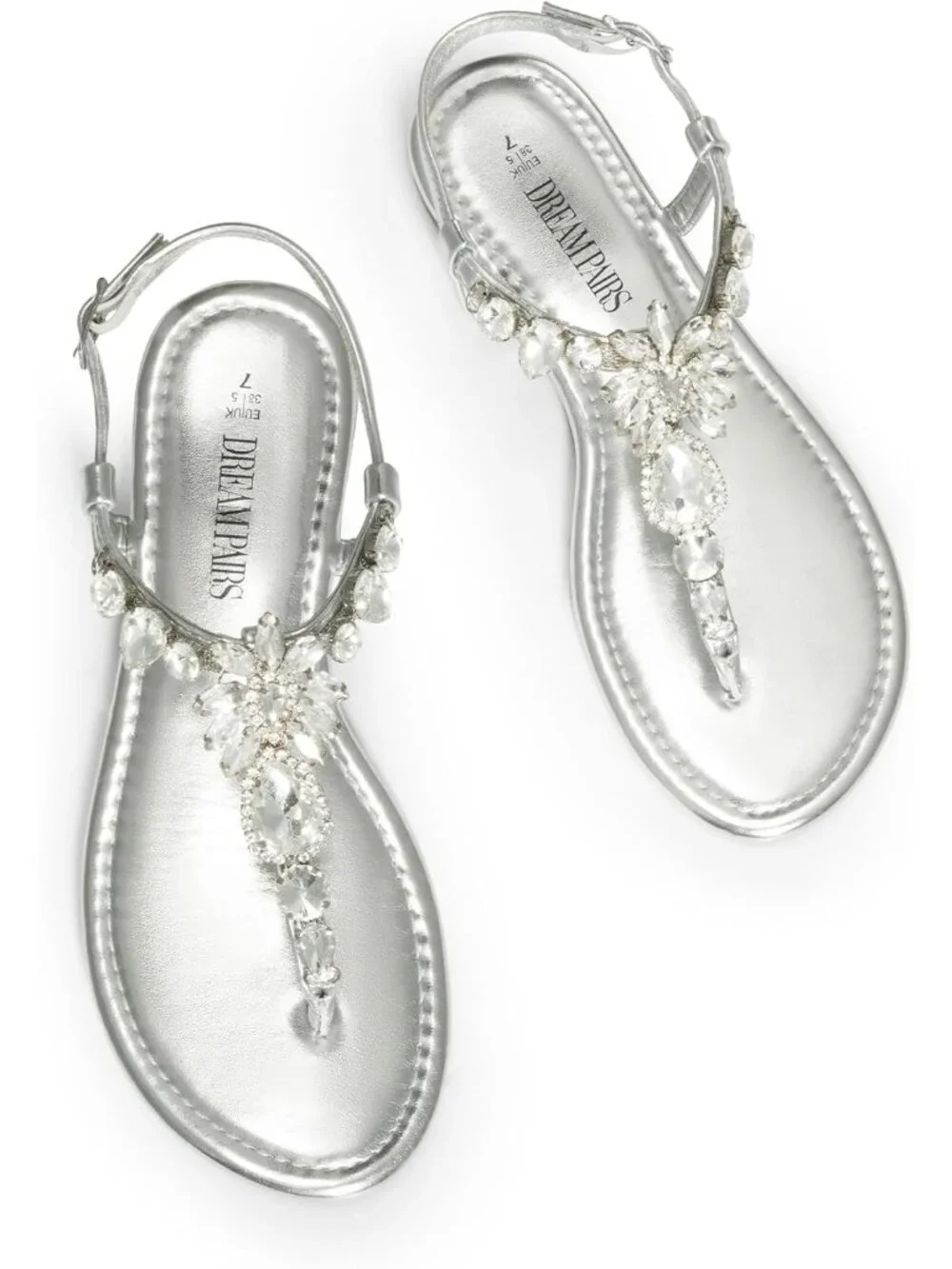 Dream Pairs Women's Silver Thong Sparkle Rhinestone Comfortable Flat Sandals